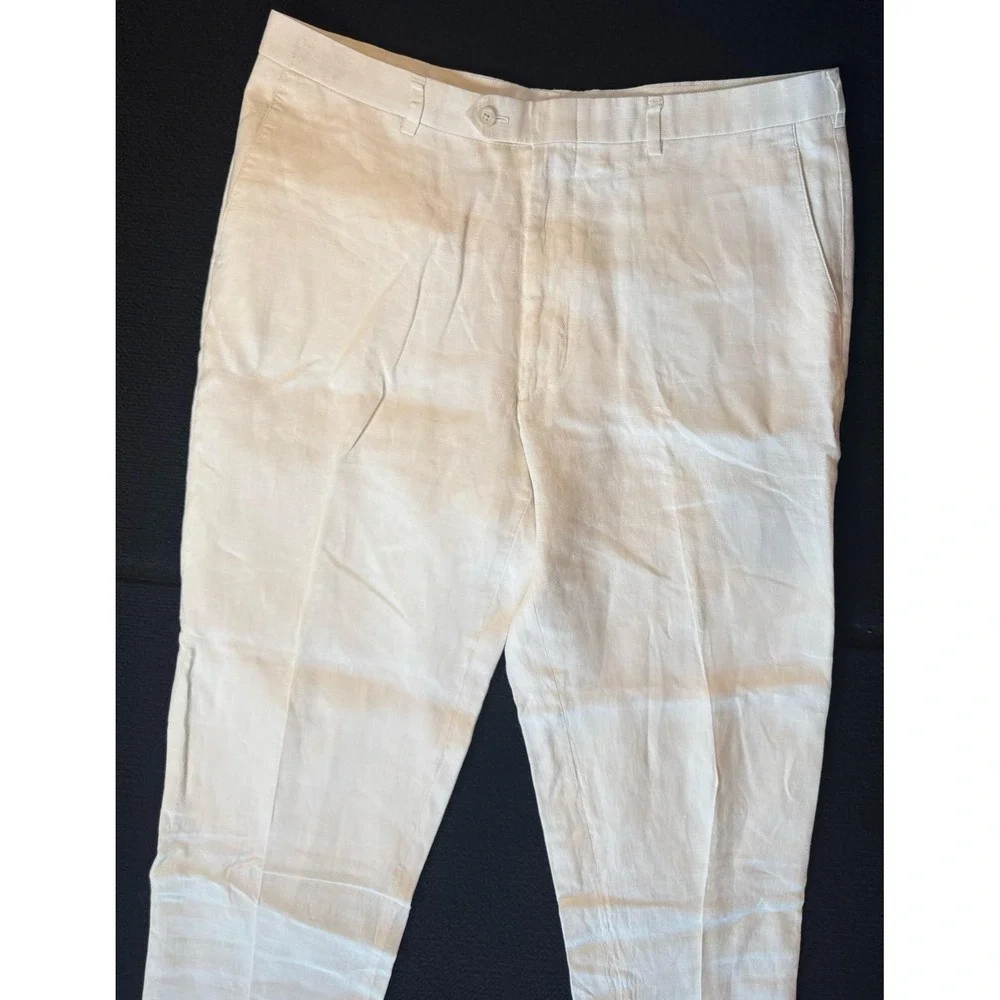 John W Nordstrom Mens Linen Pants 38x30 White Flat Front Dress Trousers